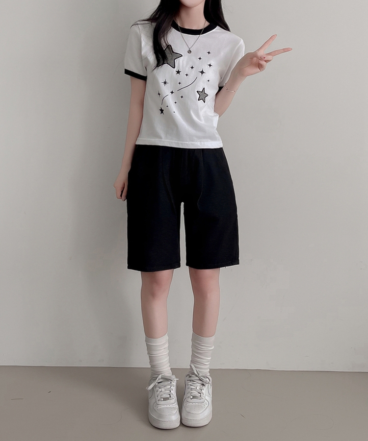 ピンタックデニムバミューダパンツ BLACK