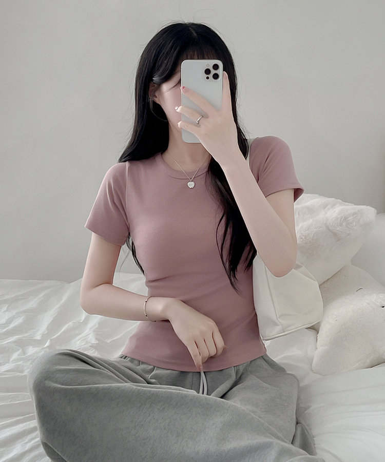 ベーシックスリム半袖Tシャツ(9color) PINK