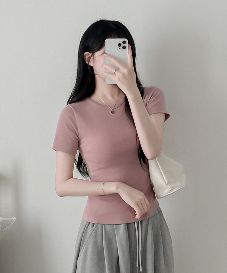 ベーシックスリム半袖Tシャツ(9color) PINK