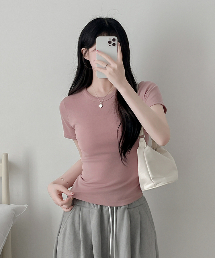 ベーシックスリム半袖Tシャツ(9color) PINK