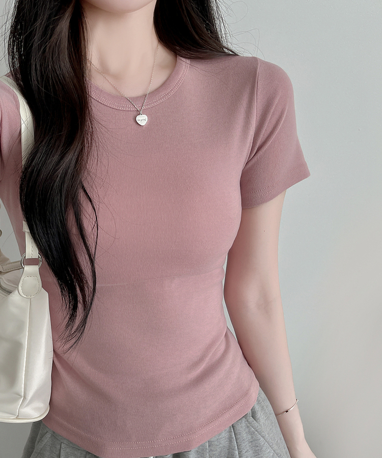 ベーシックスリム半袖Tシャツ(9color) PINK