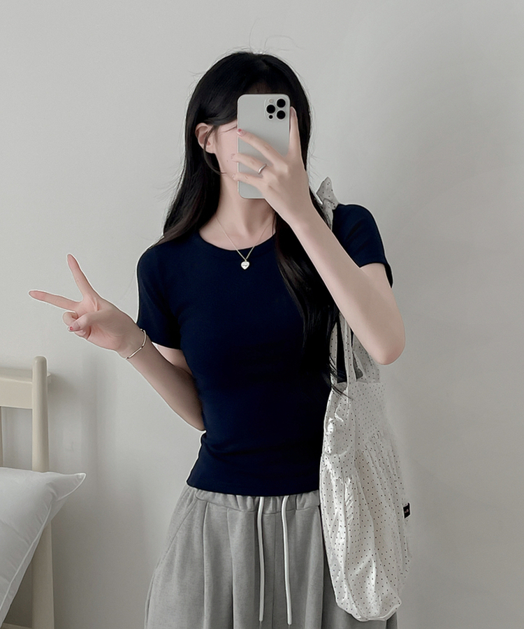 ベーシックスリム半袖Tシャツ(9color) NAVY