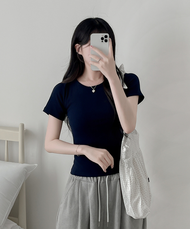 ベーシックスリム半袖Tシャツ(9color) NAVY