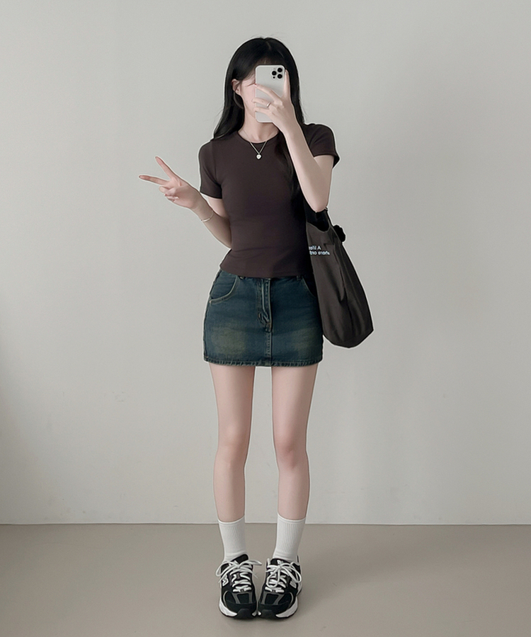 ベーシックスリム半袖Tシャツ(9color) DEEP BROWN