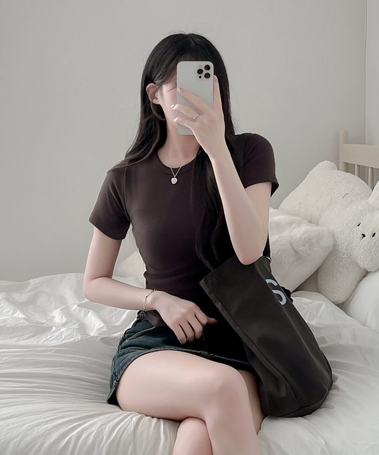ベーシックスリム半袖Tシャツ(9color) DEEP BROWN
