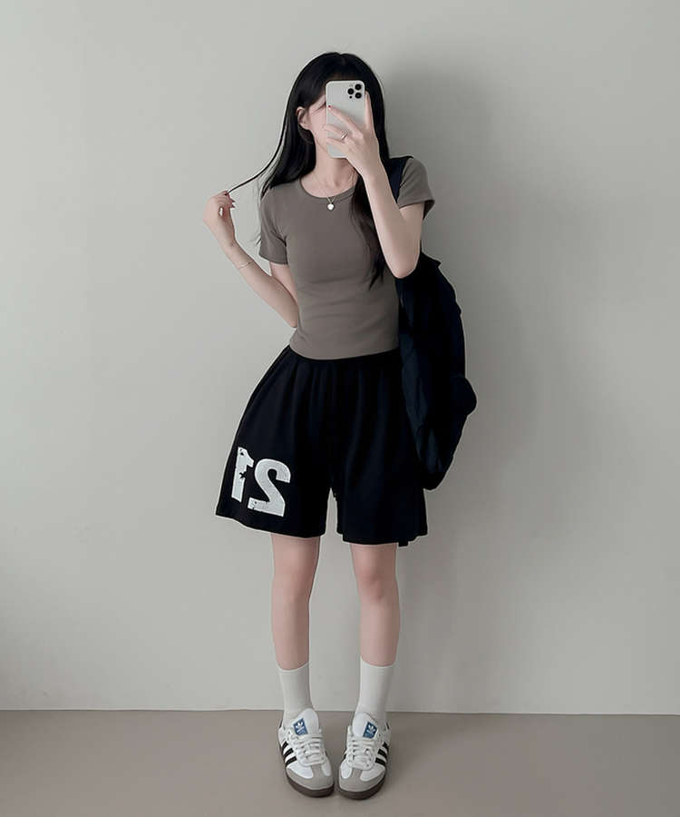 ベーシックスリム半袖Tシャツ(9color) KHAKI