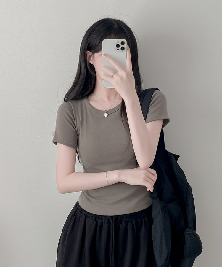 ベーシックスリム半袖Tシャツ(9color) KHAKI