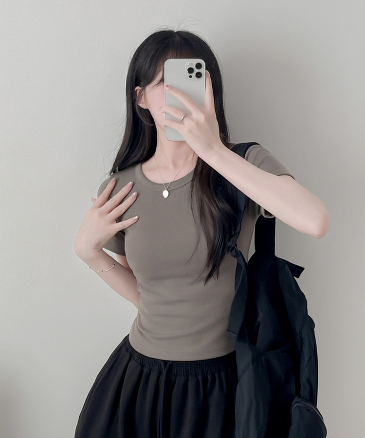 ベーシックスリム半袖Tシャツ(9color) KHAKI