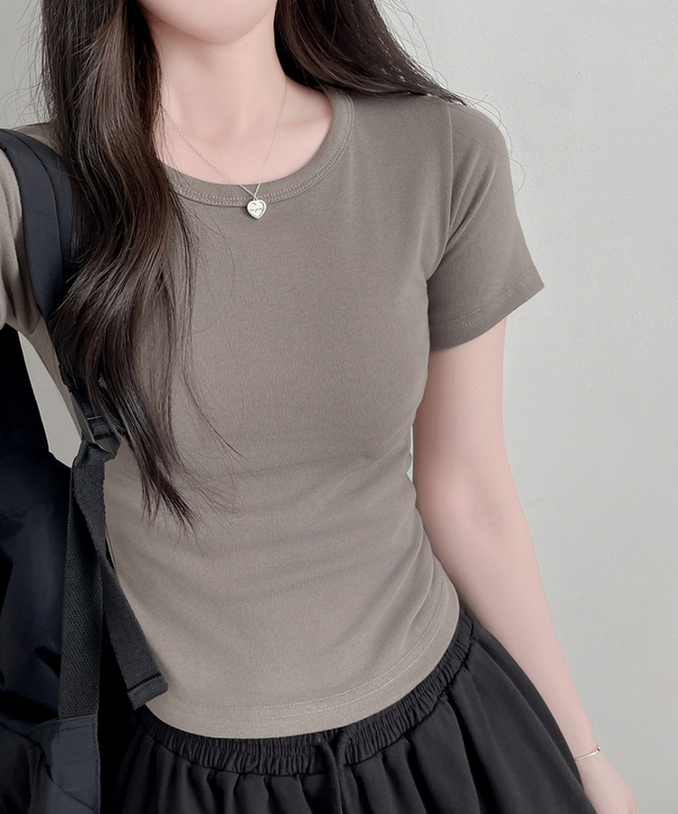 ベーシックスリム半袖Tシャツ(9color) KHAKI