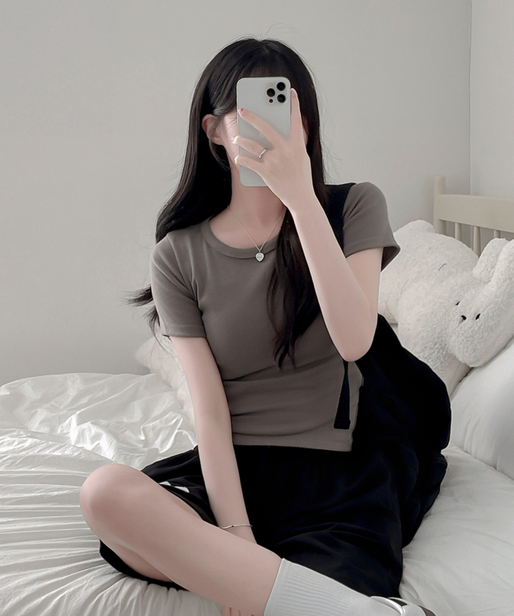 ベーシックスリム半袖Tシャツ(9color) KHAKI