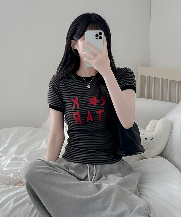 スターストライプ半袖Tシャツ BLACK