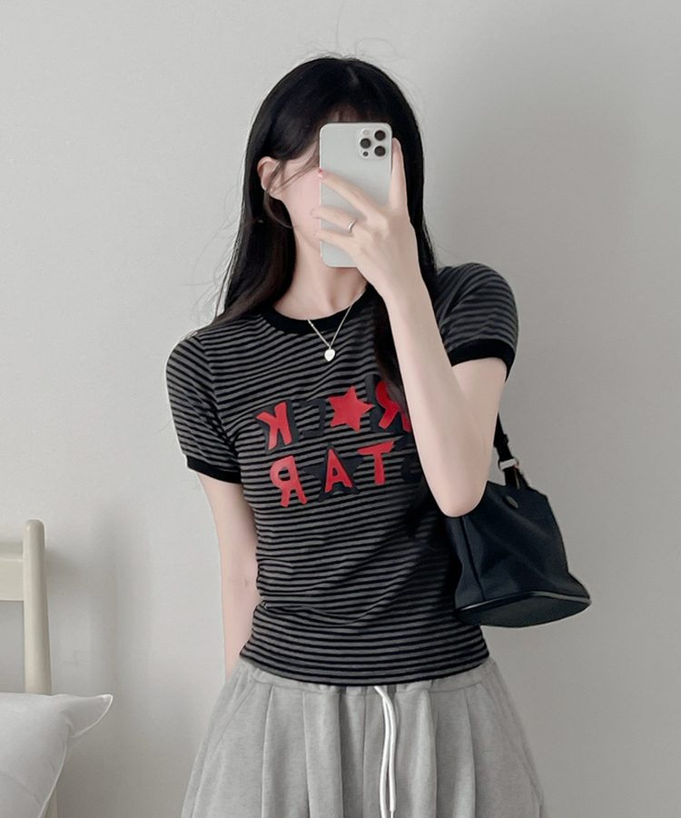 スターストライプ半袖Tシャツ BLACK