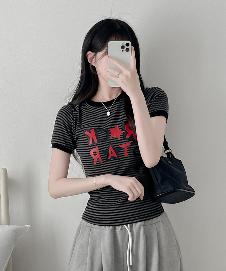 スターストライプ半袖Tシャツ BLACK