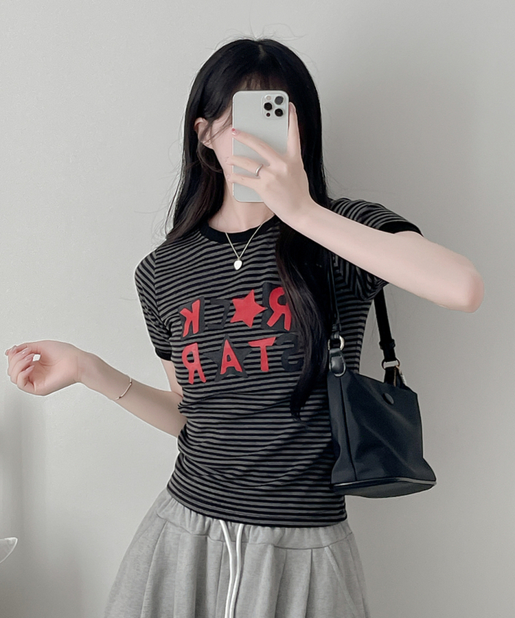 スターストライプ半袖Tシャツ BLACK