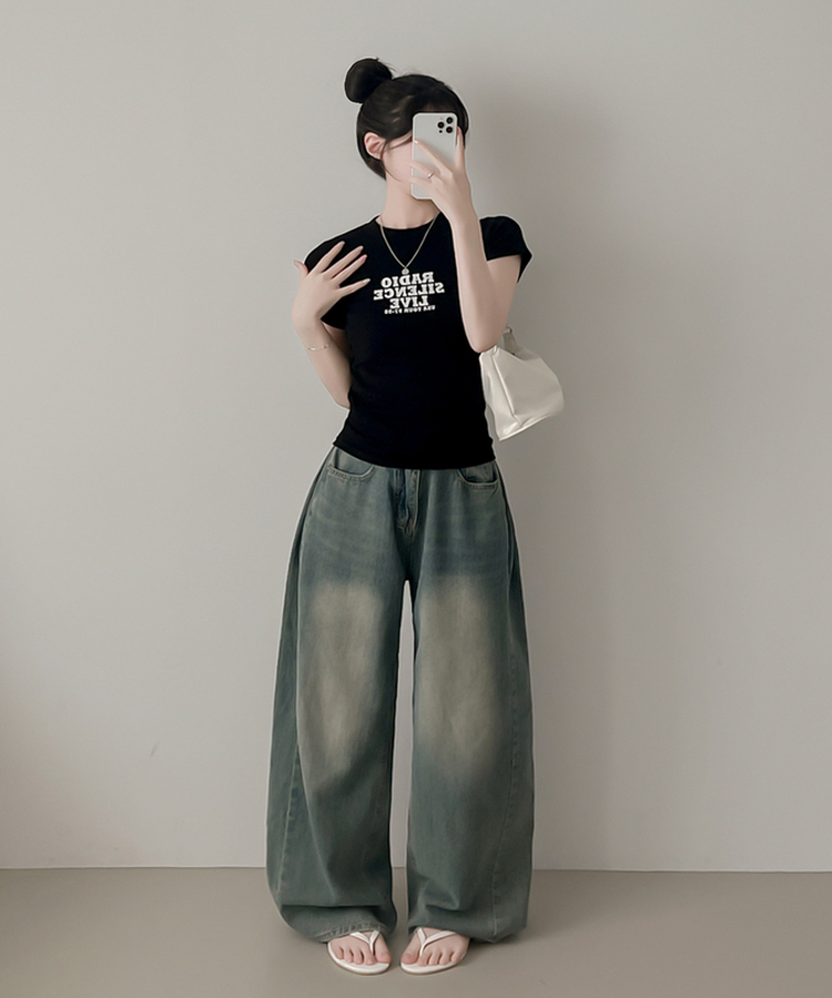レタリングプリント半袖Tシャツ BLACK