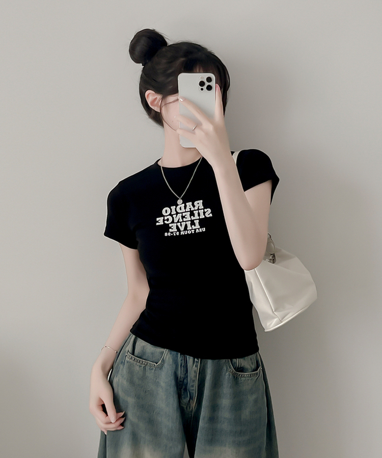 レタリングプリント半袖Tシャツ BLACK