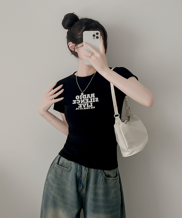 レタリングプリント半袖Tシャツ BLACK