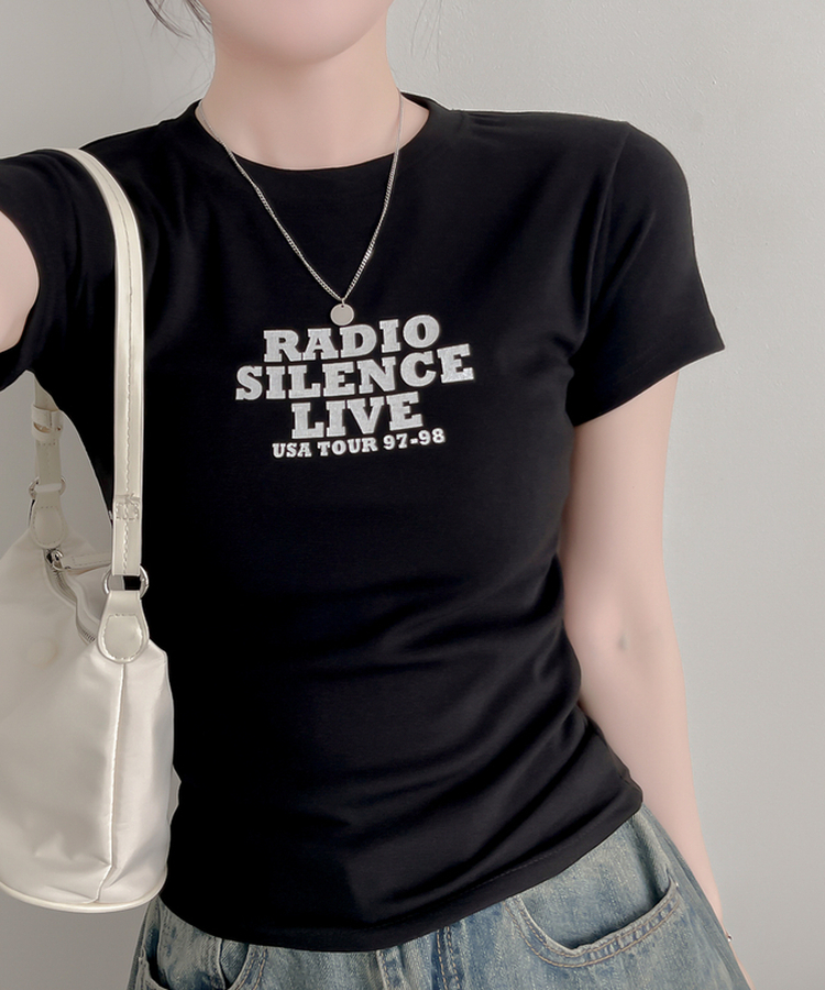 レタリングプリント半袖Tシャツ BLACK