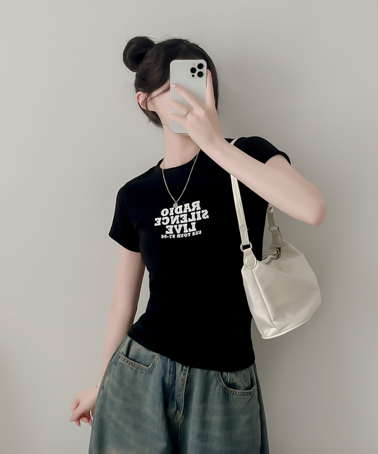レタリングプリント半袖Tシャツ BLACK