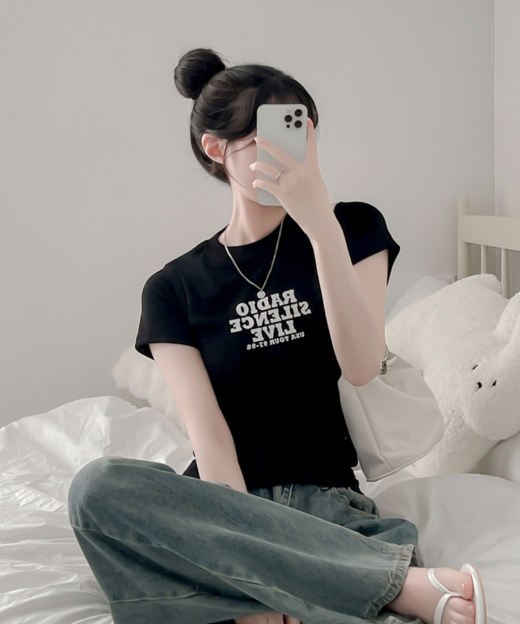 レタリングプリント半袖Tシャツ BLACK