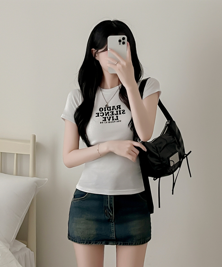 レタリングプリント半袖Tシャツ WHITE