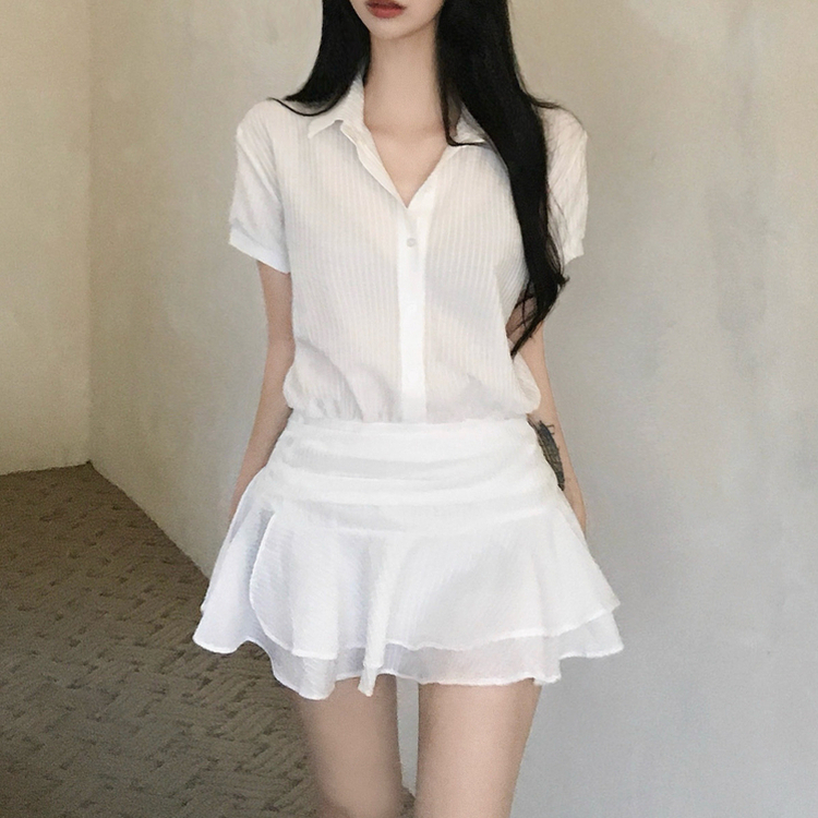 ストライプスモックバンディングミニワンピース WHITE