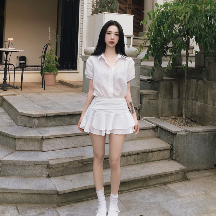 ストライプスモックバンディングミニワンピース WHITE