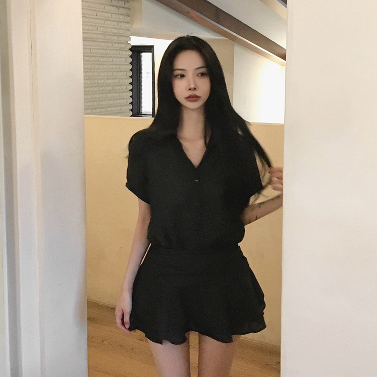 ストライプスモックバンディングミニワンピース BLACK
