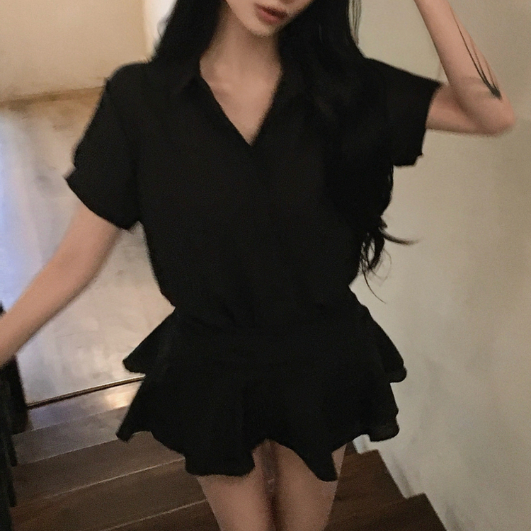 ストライプスモックバンディングミニワンピース BLACK