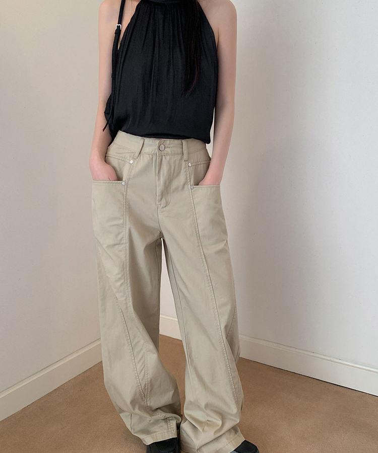 スタッズコットンカーブドワイドパンツ BEIGE
