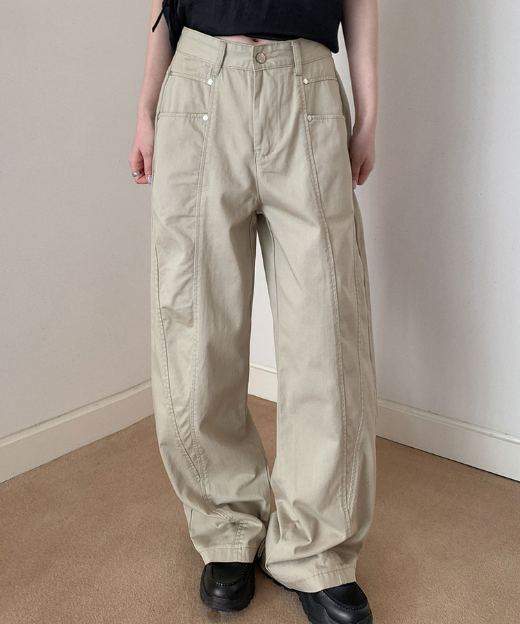 スタッズコットンカーブドワイドパンツ BEIGE