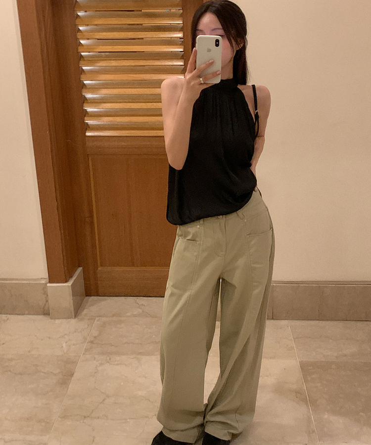 スタッズコットンカーブドワイドパンツ BEIGE