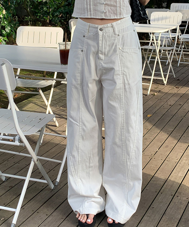 スタッズコットンカーブドワイドパンツ IVORY