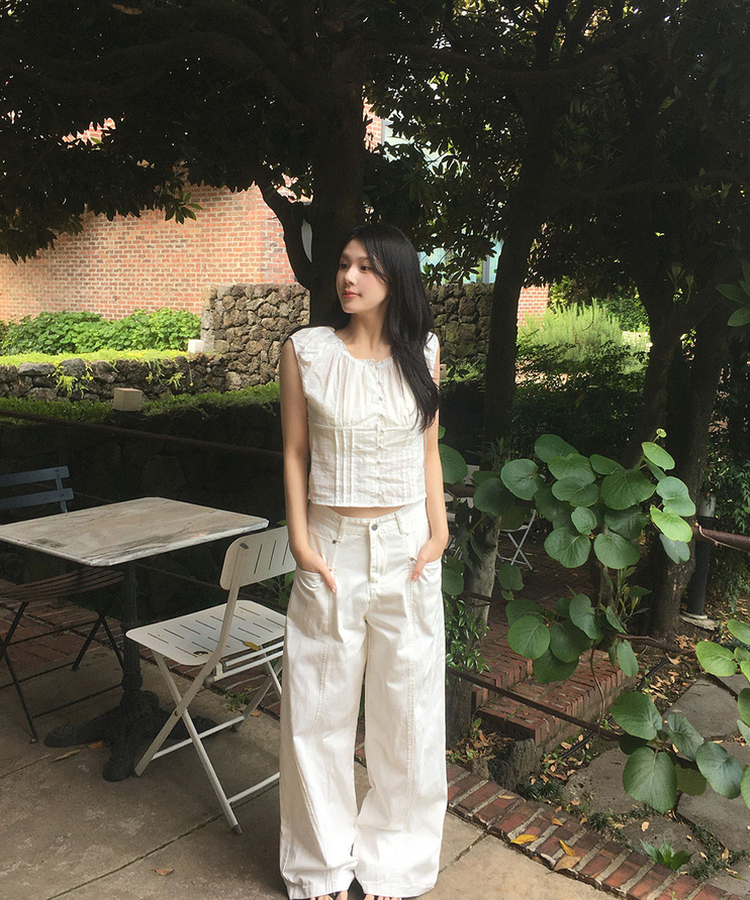 スタッズコットンカーブドワイドパンツ IVORY