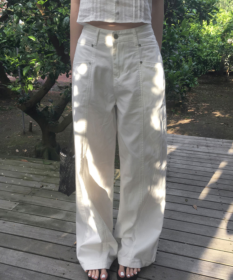 スタッズコットンカーブドワイドパンツ IVORY