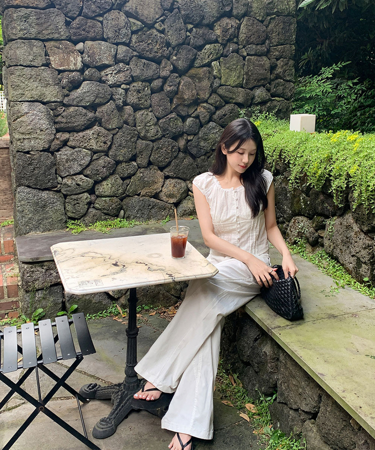 ボタンピンタックレース半袖ブラウス IVORY