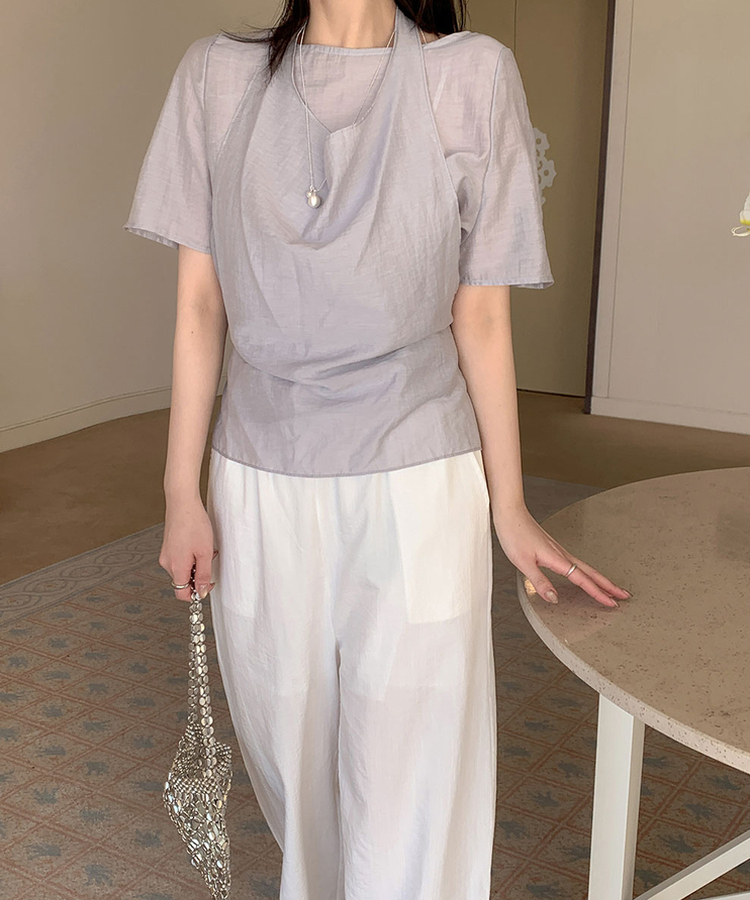 【丈別】ナイロンワイドウエストゴムパンツ IVORY