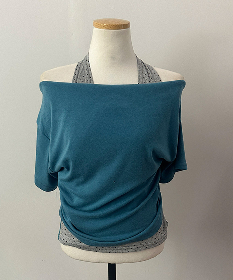 ドットホルターレイヤードオフショル半袖Tシャツ