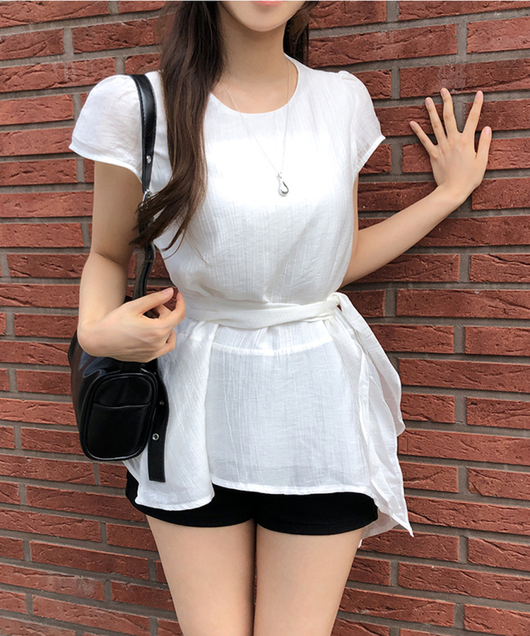 【ベルト付き】フレアシフォンブラウス WHITE