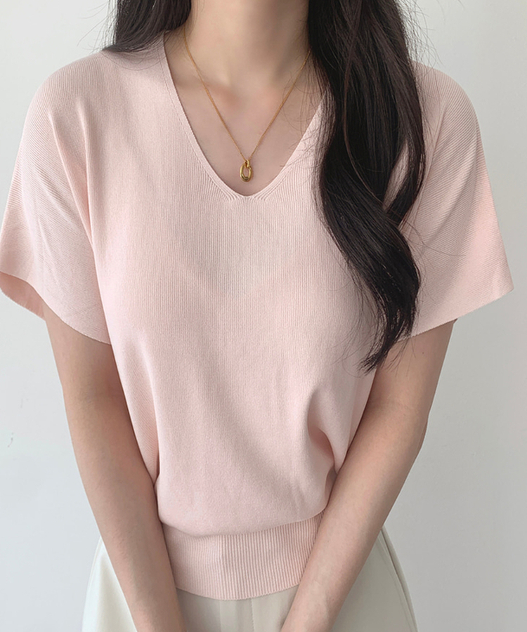 ビスコースVネックサマーニット(5color) LIGHT PINK