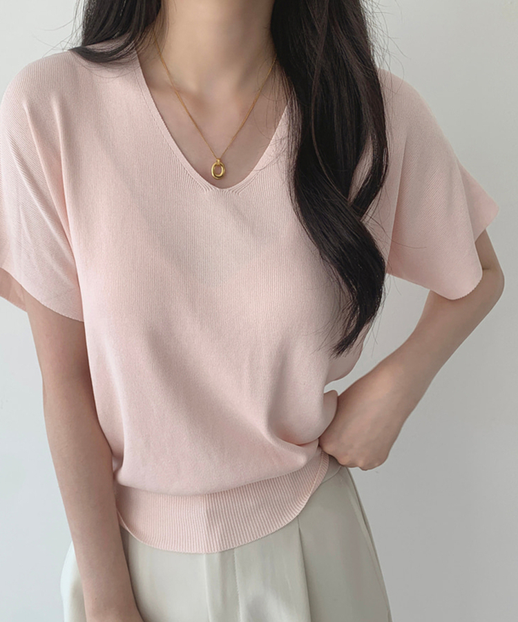 ビスコースVネックサマーニット(5color) LIGHT PINK