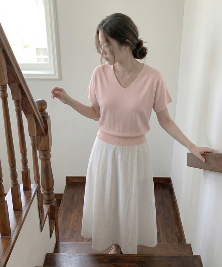 ビスコースVネックサマーニット(5color) LIGHT PINK