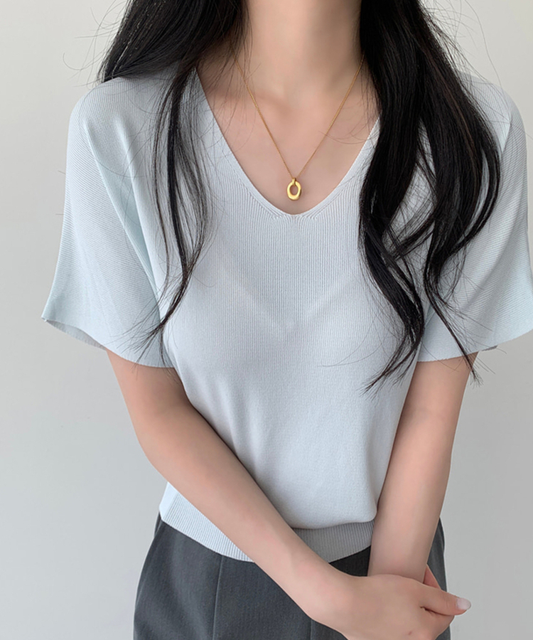 ビスコースVネックサマーニット(5color) LIGHT SKY