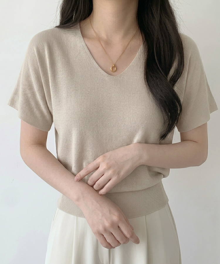 ビスコースVネックサマーニット(5color) BEIGE