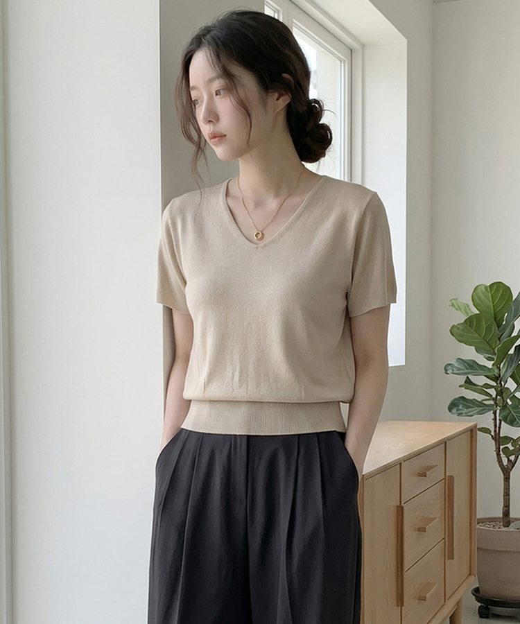 ビスコースVネックサマーニット(5color) BEIGE