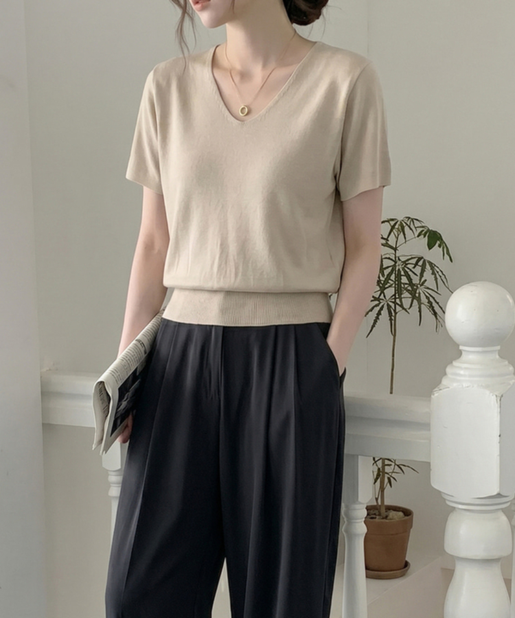 ビスコースVネックサマーニット(5color) BEIGE