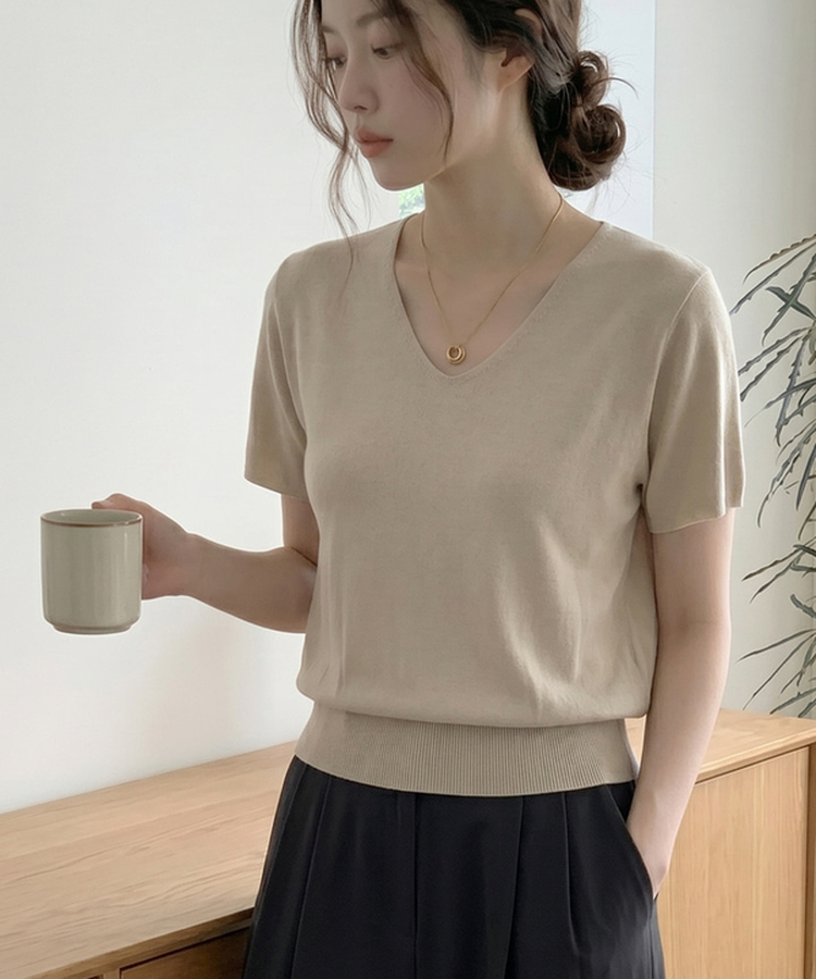 ビスコースVネックサマーニット(5color) BEIGE