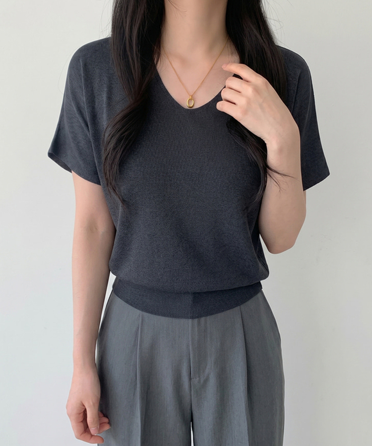 ビスコースVネックサマーニット(5color) CHARCOAL