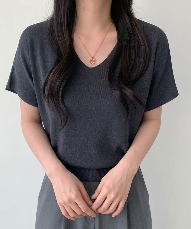 ビスコースVネックサマーニット(5color) CHARCOAL