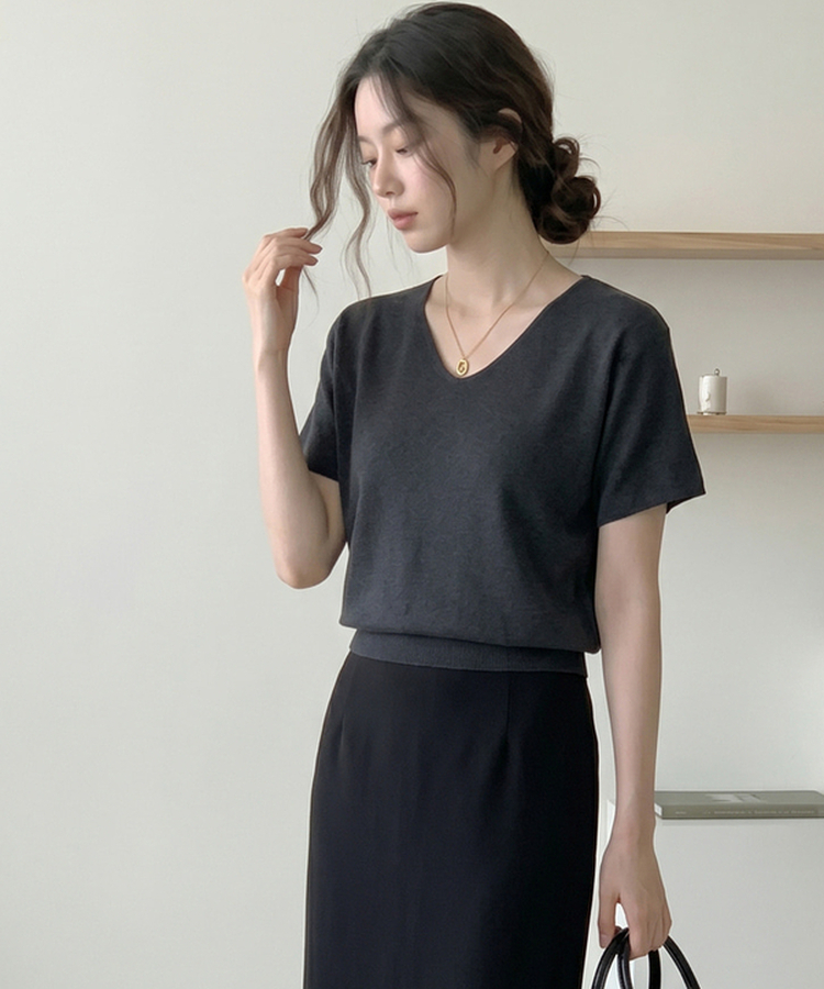 ビスコースVネックサマーニット(5color) CHARCOAL